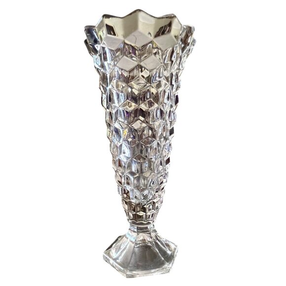 Vintage American Fostoria 2056 Flower Bud Vase MCM cubist pressed fired glass - Picture 1 of 7